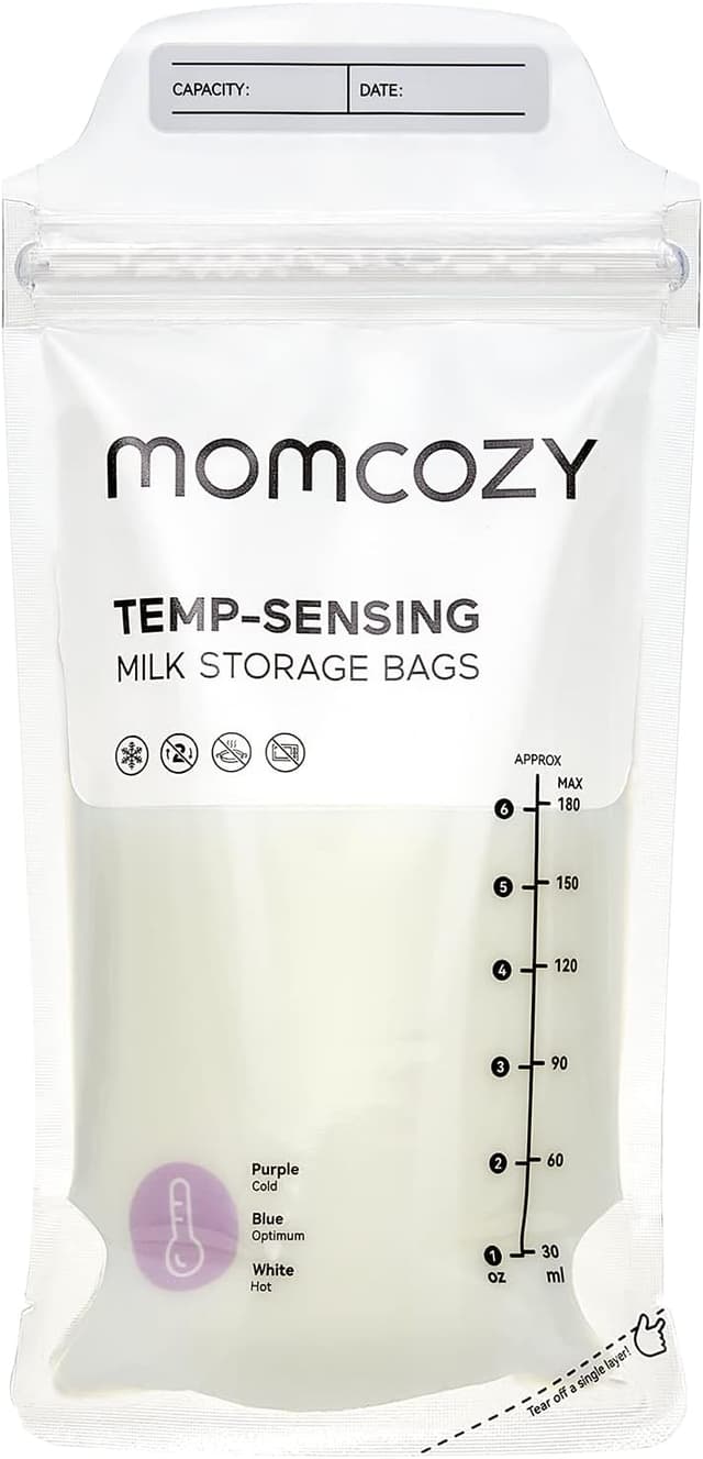 Detalle 2 de momcozy Storage Bags 120 PCS (6oz) with temp-sensing discoloration breastmilk storage pouches