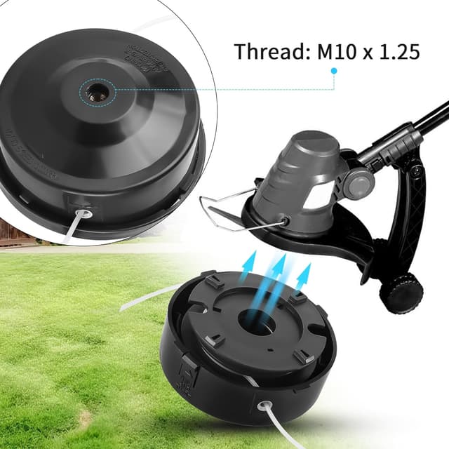 Detalle de Forever Speed Strimmer Heads Universal 6 Pack – Dual 2-Line Nylon Replacement Head (M10 x 1.25, LHF Bump Feed)