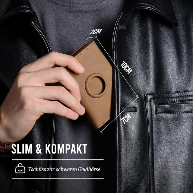 Detalle de YESIIW Airtag Wallet – Pop-up Geldbörse für Herren mit AirTag-Hülle, RFID-Schutz (Braun)