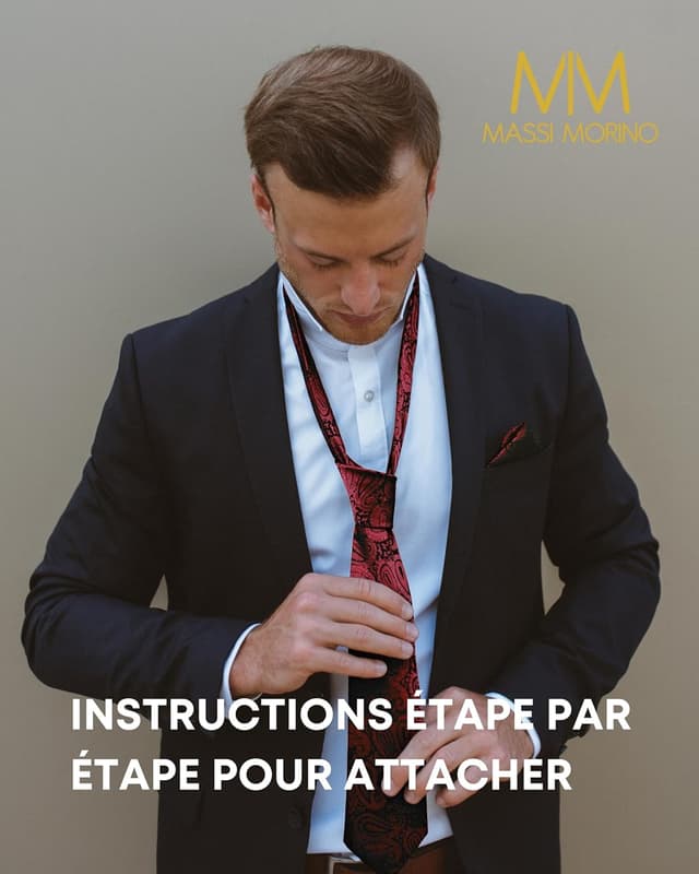 Detalle 2 de Massi Morino Cravate Homme avec mouchoirs de poche, boutons de manchette et pinces à cravate – Coffret cadeau