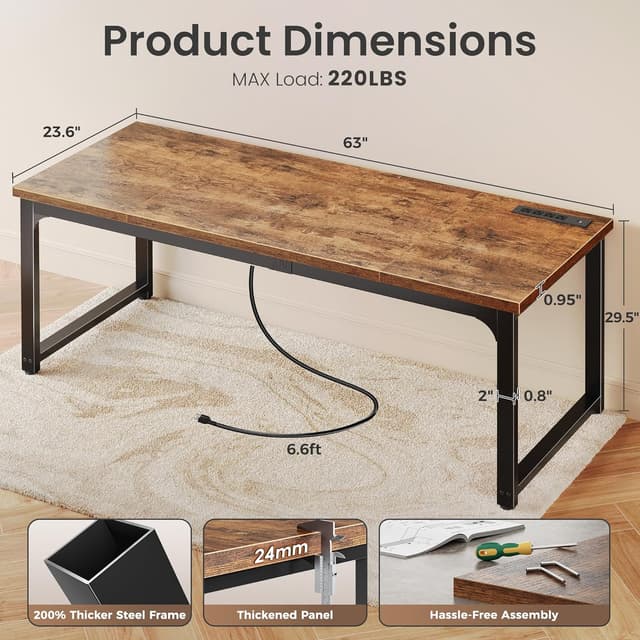Thumbnail 1 de Huuger 63 x 24 Inch Desk with USB-C Outlet