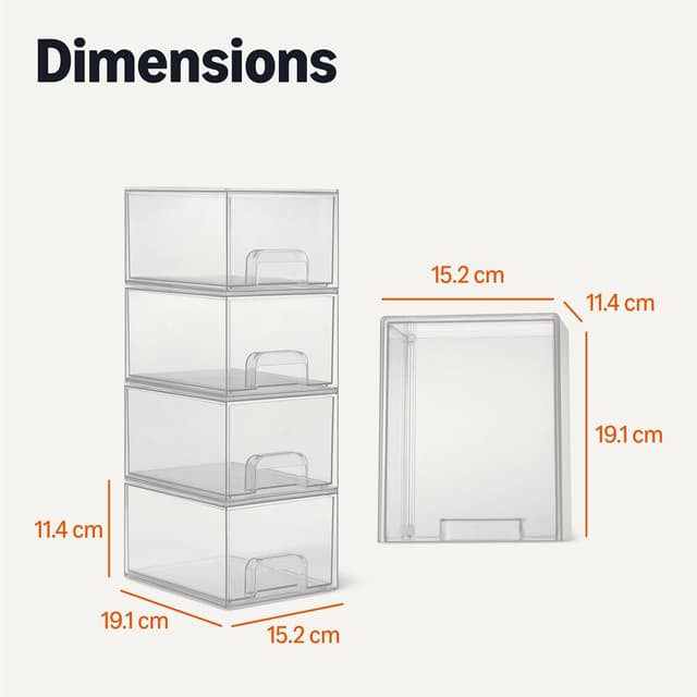 Detalle de Amazon Basics : lot de 4 tiroirs de rangement empilables en plastique transparent pour maquillage