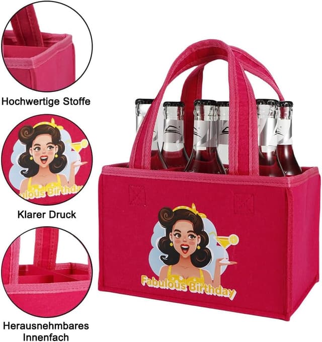 Detalle de UV STYLISH „Fabulous Birthday“ Handtasche als Tragetasche für 6 Flaschen