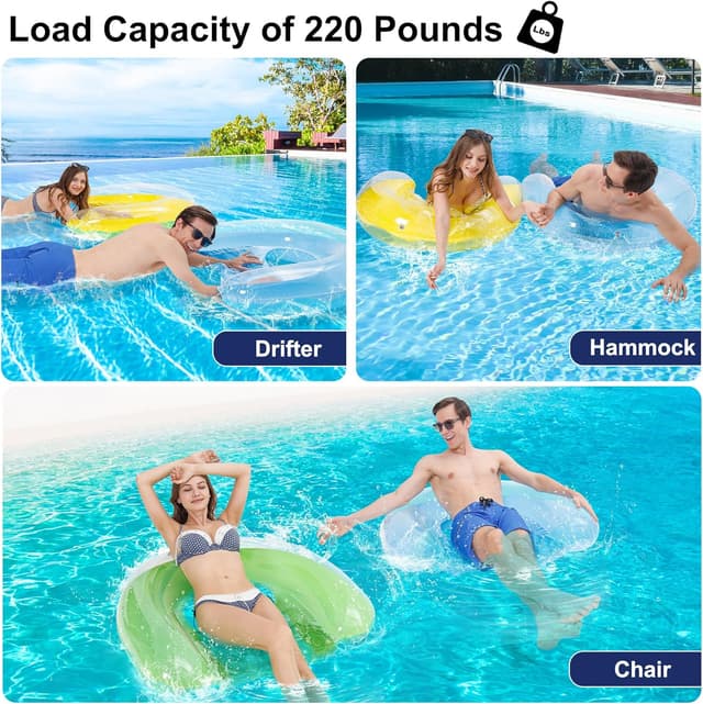 Detalle 2 de PuppyuWill 3-Pack Adult Pool Float Chair Loungers (52 x 38 in) — Minimalist U-Shaped Inflatable Pool Floats