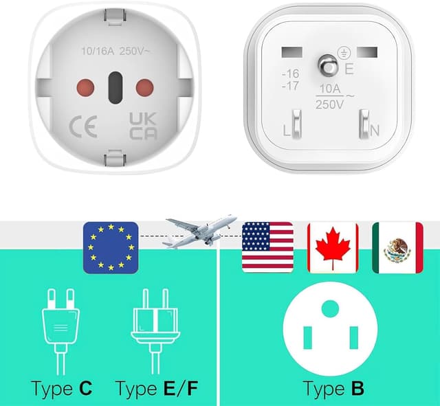 Detalle de Reiseadapter USA (3 Stück) – EU-Stecker auf US/Typ-B Adapter für USA, Kanada & Mexiko