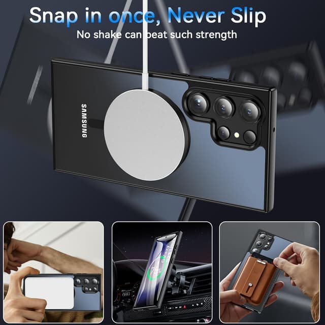 Detalle de BESINPO Galaxy S23 Ultra case with MagSafe support – matte transparent shockproof cover (black)