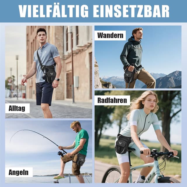 Thumbnail 6 de Eshow Beintasche Motorrad – erweiterbare Oberschenkeltasche mit verstellbarem Beinriemen, 2 Karabinern und Reflexstreifen