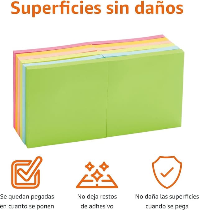 Detalle 2 de Amazon Basics Cuadrada blocs de notas adhesivas 7,6 x 7,6 cm, paquete de 12 📝