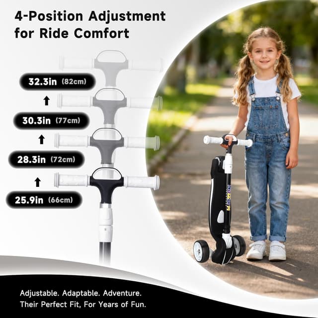 Detalle 2 de Nattork Kids Scooter for Age 3-8 (4 Adjustable Height, Light-Up 3-Wheel, 120 lb Capacity)