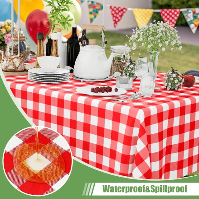 Detalle 2 de Smiry 3-Pack Red Gingham Disposable Tablecloths (54" x 108")