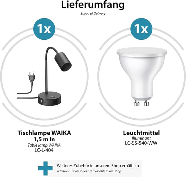 Detalle 2 de ledscom.de Lampada da tavolo WAIKA nera con LED GU10, USB-A e USB-C