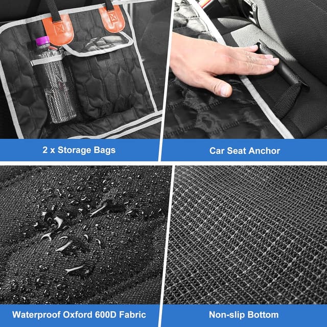 Detalle de OneAmg Hundedecke Auto für Rückbank mit Sichtfenster, Seitenschutz & Sicherheitsgurt (130 x 139 cm)