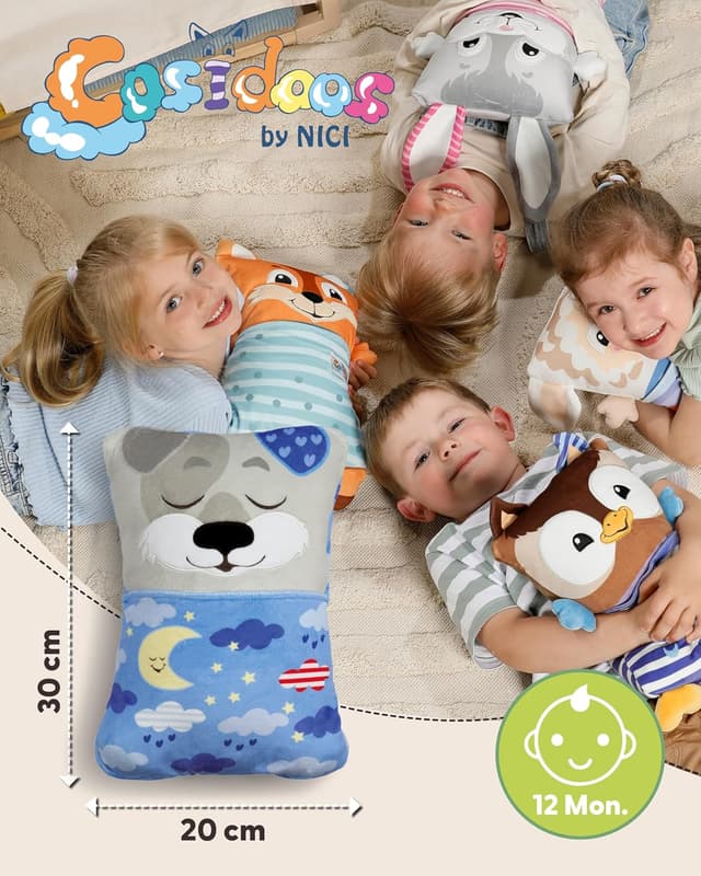 Detalle 2 de NICI Cosidoo Kuscheltier Hund mit Wendefunktion 30x20 cm, grau (62291) – weiches Plüschtier zum Kuscheln & Spielen