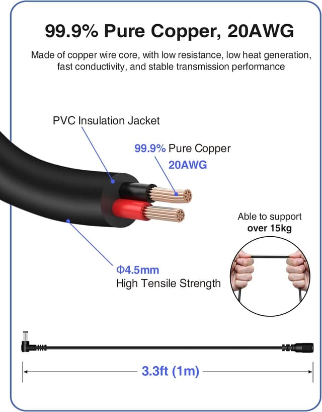 Detalle 2 de VOLTKARE 2Pack DC power extension cable (90-degree) 5.5mm x 2.1mm, male to female