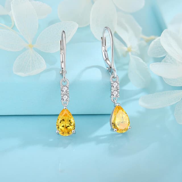 Detalle 2 de FJ Tropfen Hängend Ohrringe aus 925 Sterling Silber mit Geburtsstein (33,5 mm)