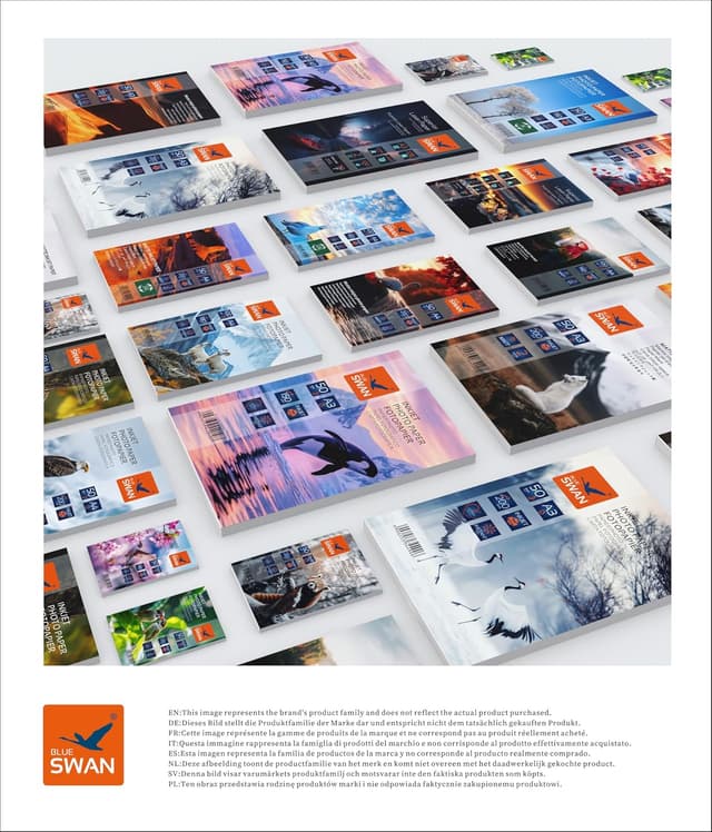 Detalle de BLUE SWAN Carta Fotografica Lucida 10×15 cm, 260 g/m² – 100 fogli (2×50) a asciugatura rapida