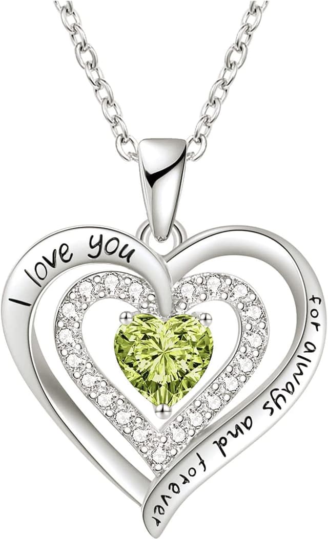 Detalle de LIHELEI Damenkette S925 Silber mit „Forever Love“ Herz-Geburtsstein-Anhänger