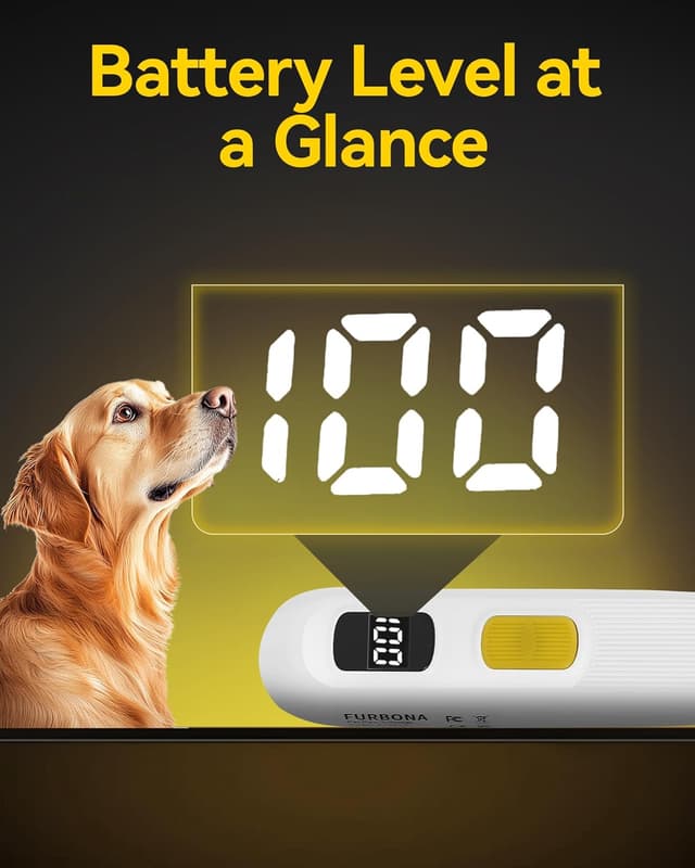 Detalle de FURBONA Upgraded Dog Paw Trimmer with Digital LED Display, 2-Speed 18mm Blade and USB-C Recharge