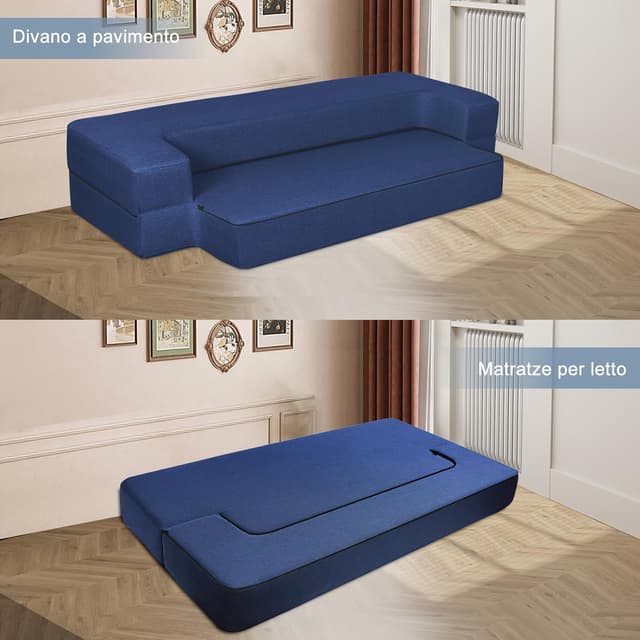 Detalle de ANONER Divano Pieghevole Letto in cotone e memory foam 50D, blu scuro