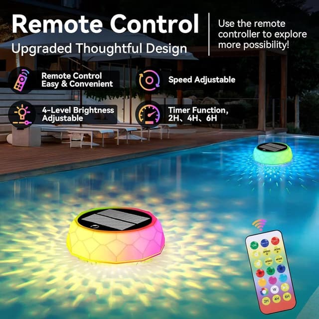 Thumbnail 2 de yowin Poolbeleuchtung Solar schwimmend mit Fernbedienung, dimmbar (IP68, 7 Farben, 3 Modi)