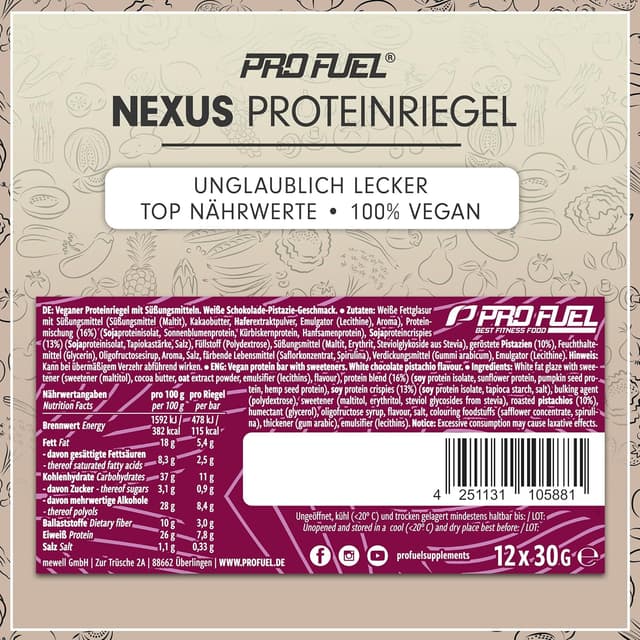Thumbnail 4 de NEXUS Protein Riegel Vegan White Chocolate Pistacho