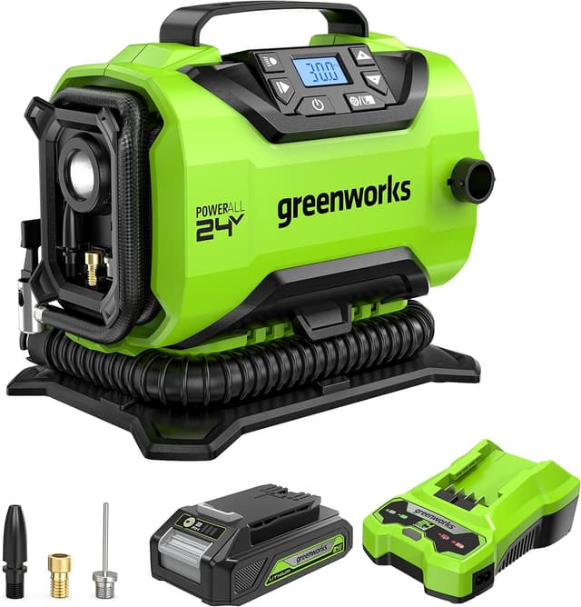 Thumbnail 6 de Greenworks G24IN Battery Air Pump (11 Bar) with Low/High Pressure, Auto Shut-Off & 3 Adapters (Tool Only)
