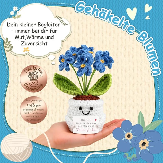 Detalle 2 de Giftota Abschiedsgeschenk für Kollegin: Pocket Hug Vergissmeinnicht mit Glücksmünze & Lederetui