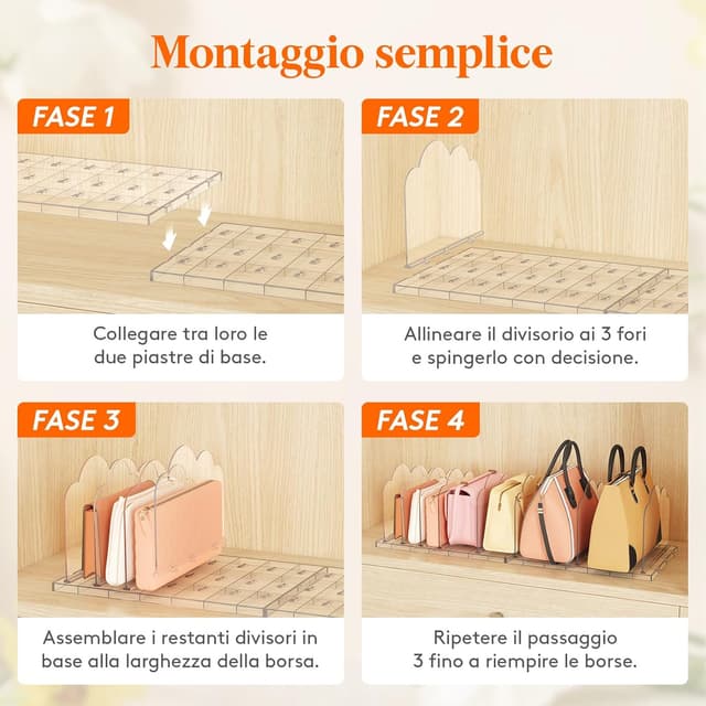 Detalle de Lifewit divisori per borse da armadio in plastica – set regolabile da 2 organizer trasparenti
