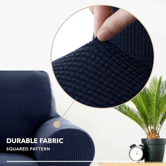 Detalle de Deconovo Copridivano 2 posti in elastico moderno con braccioli (blu navy)