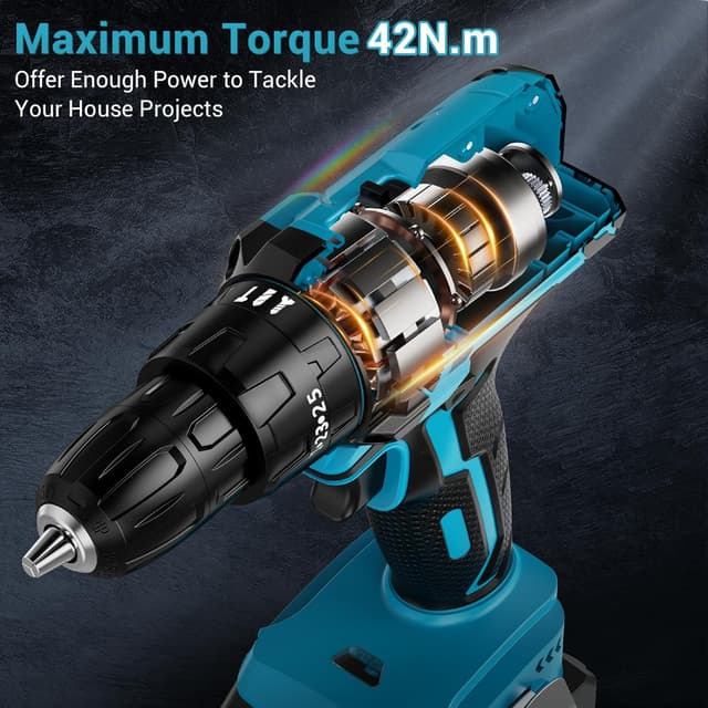 Detalle 2 de LEEIKOO Cordless Hammer Drill 21V, 42N.m 2.0Ah