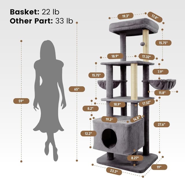 Detalle de Gardner Pet 165 cm Cat Tree with Scratching Post, 6-Level Ultra-Stable Tower (Grey)