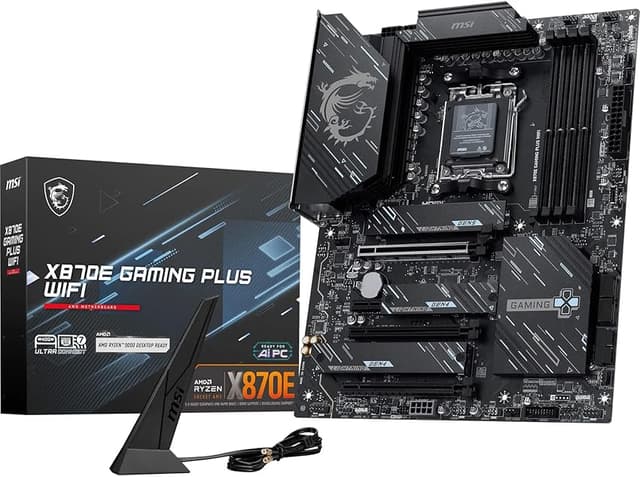 Detalle de MSI X870E Gaming Plus WiFi — Placa base ATX para Ryzen 9000, DDR5 8200+ MT/s