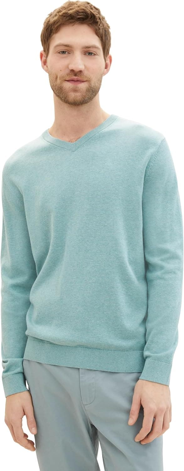 Detalle de TOM TAILOR Basic V-Neck da uomo: maglione leggero con scollo a V