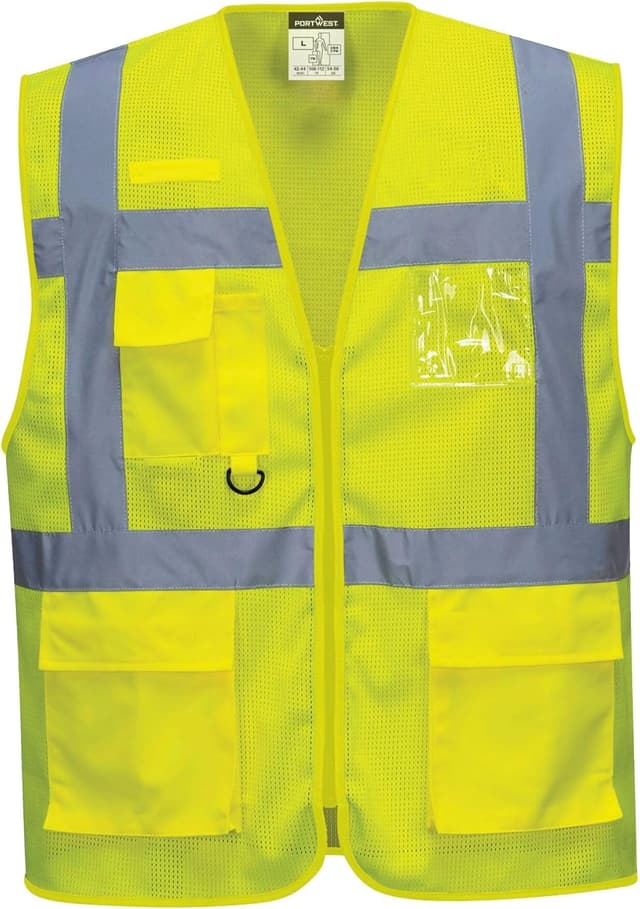 Detalle de Portwest Gilet Executive Atene MeshAir Hi-Vis (EN ISO 20471 Class 2) con 7 tasche