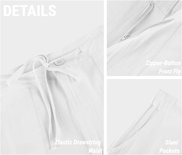 Detalle 2 de PASLTER Mens Linen Pants loose fit drawstring waist
