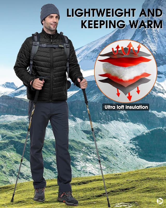 Detalle 2 de Outdoor Ventures Herren Steppjacke packbar – leichte, warme Übergangsjacke wasserabweisend mit 3 Taschen