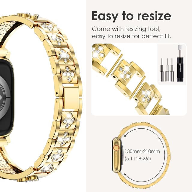 Detalle 2 de NewWays Bling Straps stainless steel bracelet strap for Apple Watch (Gold, 38–42mm)