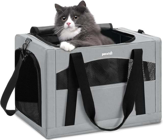 Detalle de pecute Cat Carrier Stable breathable and portable with hidden partition (for cats under 5kg) – Grey, 43×28×28cm