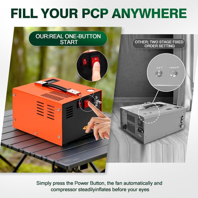 Detalle de TUXING PCP Compressore d’aria portatile 4500 PSI/30 MPa con connettore rapido e adattatore di alimentazione incorporato