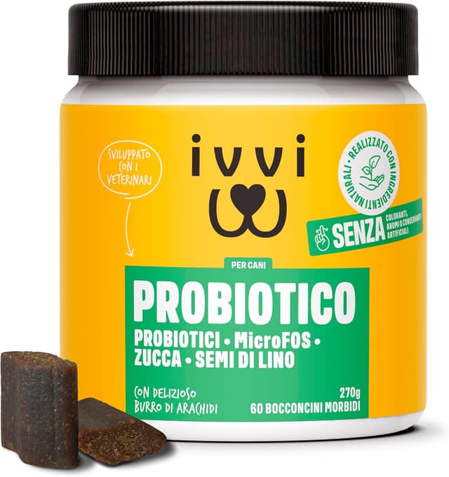 Detalle de ivvi PROBIOTIC per cani in forma di bocconcino con burro di arachidi – 60 snack per flora intestinale e digestione