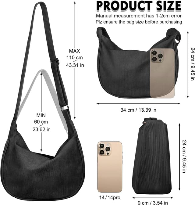 Thumbnail 6 de FITDON Halbmond Tasche Damen Crossbody mit verstellbarem Schultergurt (Cord & Baumwollfutter)