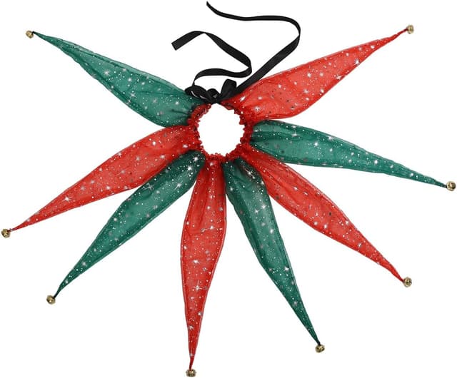 Detalle de CAMDOM viktorianischer Netzkragen mit Glöckchen – Clown-/Karnevalskragen für Erwachsene (Rot/Grün/Schwarz)