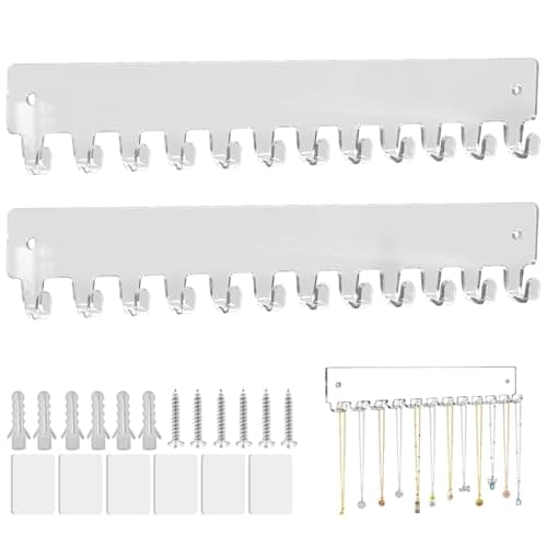 Detalle de Colgador de collares y joyas xyuayamz para pared con 12 ganchos (2 piezas) de acrílico transparente
