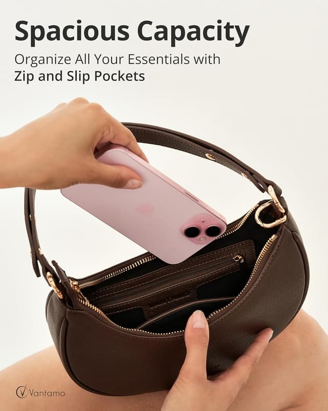 Detalle 2 de Vantamo Crescent Bags for Women Half Moon Clutch Purse with RFID Protection