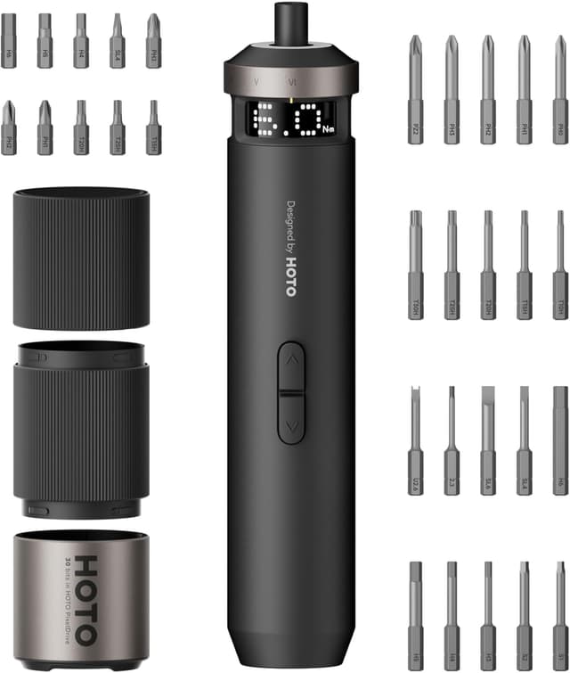 Detalle de HOTO PixelDrive Electric Screwdriver with Smart Display, 6 torque settings (0.5–6 N·m) and 30 bits
