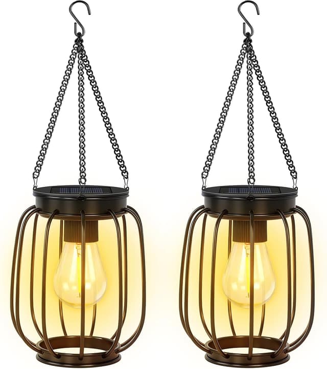 Detalle de OUTONLIFE Lanterna solare da esterno in metallo impermeabile vintage, LED bianco caldo, accensione automatica (2 pezzi)
