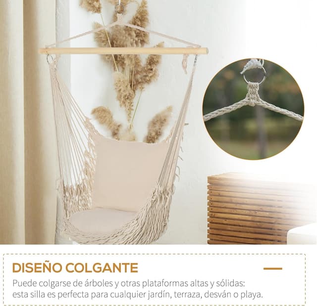 Detalle 2 de Outsunny Silla Colgante Hamaca 120 kg Crema