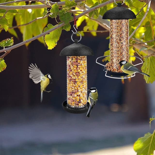 Detalle de Urban Deco Bird Feeders for Small Birds (2-pack) – Hanging metal tube and peanut feeders
