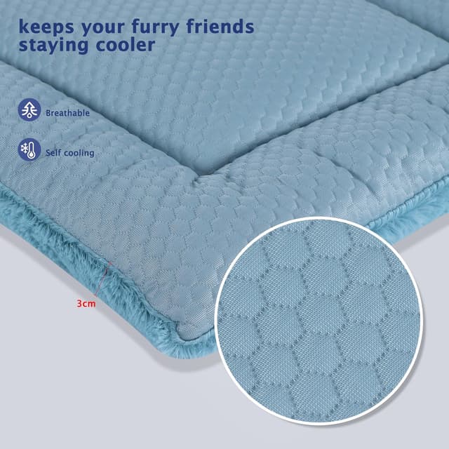 Detalle 2 de BVAGSS Dog Bed Mat (Reversible) Crate Pad – Washable Cool & Warm Kennel Pad, 76x50cm, Blue (XH080)