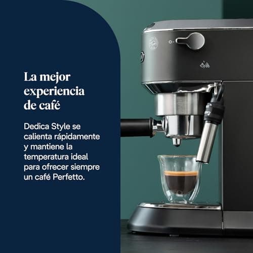 Detalle de De'Longhi Dedica EC685.BK: cafetera de bomba para espresso con espumador 360º y doble uso (café molido o monodosis)